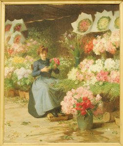 Madeleine Kilisesi önünde çiçek satıcısı by Victor Gabriel Gilbert