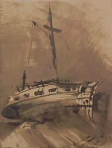 Dalgalı Denizlerde Bir Gemi, 1864 (kağıt üzerinde kalem ve mürekkeple yıkama)
