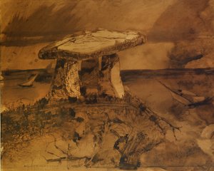 Gölgeli ağzın benimle konuştuğu dolmen (kalem ve mürekkep ve kağıt üzerinde yıkama) by Victor Hugo