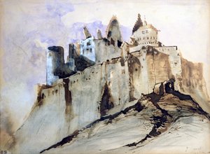 Vianden Şatosu, 1871 (wc, kalem ve mürekkep ve kağıt üzerinde yıkama) by Victor Hugo