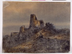 Arques la Bataille (Arques-la-Bataille) kalesinin kalıntılarının görünümü Victor Hugo
