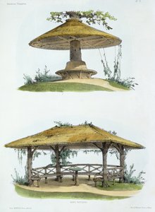 'Habitations Champetres'ten rustik banklar, 1855 dolaylarında yayınlandı (kromolitograf)