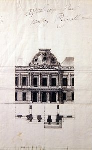 Kraliyet evi için bir cephe tasarımı (gri yıkamalı kalem ve mürekkep) by Victor Louis