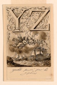 Bir astarın Y ve Z harfleri için tasarım: Yacht/ Zéphir (Zephyrs tarafından sürülen yatlar) by Victor Vincent Adam