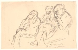 Şekil kroki. Üç oturan adam: Fr. Henningsen, Aarsleff ve P. Johansen by Viggo Johansen