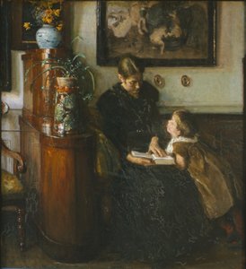 Anne okumalı. Sanatçının eşi ve çocukları by Viggo Johansen