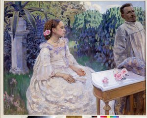 ""Kız kardeşi ile otoportre"" (Kız kardeşi ile otoportre) Viktor (Victor) Elpidiforovich Borisov-Musatov (Borisov Musatov) (1870-1905) tarafından yapılan boyama 1898 Rus Devlet Müzesi, Saint Petersburg by Viktor Elpidiforovich Borisov Musatov