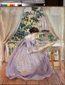 ""La brodeuse"" (Nakış) Peinture de Viktor (Victor) Elpidiforovich Borisov-Musatov (Borisov Musatov) (1870-1905) 1901 Devlet Rus Müzesi, Saint Petersbourg