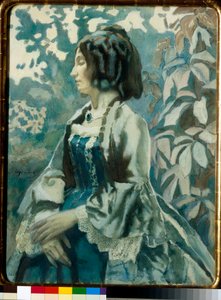 Bir Kadının Portresi, Gözleri Kapalı, Dalgın, Kabarık Etek Giymiş - Yapıt Viktor (Victor) Elpidiforovich Borisov-Musatov (Borisov Musatov) (1870-1905)
