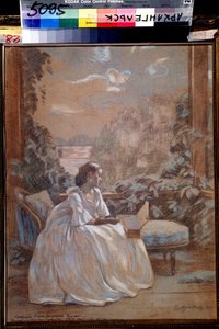 ""Romantik"" Ksilofon çalan genç bayan. Suluboya Viktor (Victor) Elpidiforovich Borisov Musatov (Borisov-Musatov) (1870-1905) 1900 Dolaylarında Bölgesel Sanat Müzesi, Arkhangelsk
