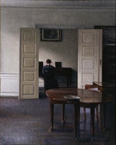 Piyano Çalan Ida ile İç Mekan by Vilhelm Hammershøi