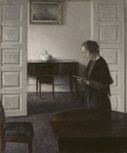 Lady Reading ile iç mekan, c.1900 (tuval üzerine yağlı boya) by Vilhelm Hammershoi