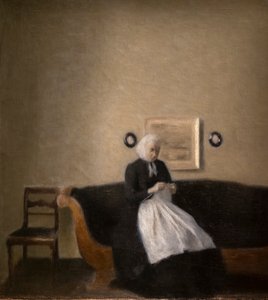 Sanatçının annesi ile iç mekan by Vilhelm Hammershoi