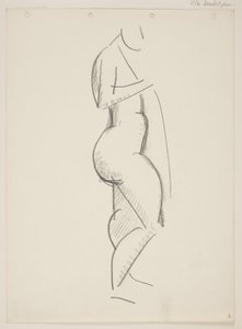 Ayakta çıplak kadın, profil sağda, elinde perdelik by Vilhelm Lundstrøm