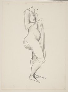 Ayakta çıplak kadın, profil sağda, elinde perdelik by Vilhelm Lundstrøm