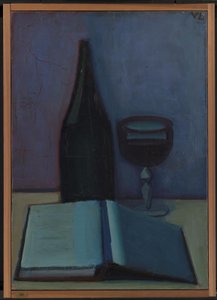 Kitap, Bardak ve Şişe ile Natürmort by Vilhelm Lundstrøm