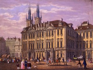 Goltz-Kinsky (Kinský) Sarayı, Prag, 1847 (renkli çelik gravür) by Vincenc and Geissler, F. Morstadt