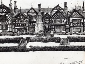 Bramall Hall Bramhall, 2004, (kağıt üzerine mürekkep) by Vincent Alexander Booth