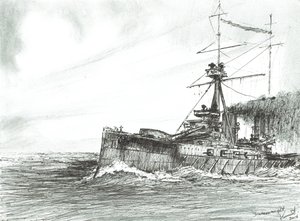 HMS Dretnot denizde, 2017, (Kağıt üzerine mürekkep) by Vincent Alexander Booth