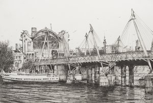 Hungerford Bridge London, 2006, (Ink on Paper) by Vincent Alexander Booth