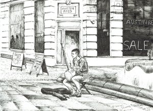 Müzisyen St. Anns Meydanı, 2016, (Kağıt üzerine mürekkep) by Vincent Alexander Booth