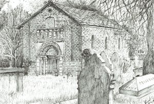 Old Church, Prestbury, 2009, (Kağıt üzerine mürekkep) by Vincent Alexander Booth