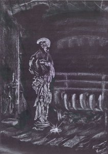 Mum ışığında şöminenin yanında heykel by Vincent Alexander Booth