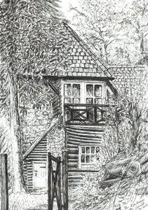 The Log House, 2019, (kağıt üzerine mürekkep) by Vincent Alexander Booth