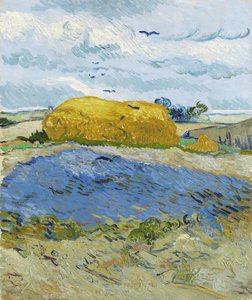 Bulutlu bir gökyüzünün altında buğday yığını, Auvers-sur-Oise, 1889. by Vincent van Gogh