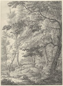 Ahşap bir köprü ve iki yürüteç ile orman manzarası by Vincent Jansz. van der Vinne
