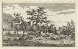 Oturan kadın ve koyun ve iki atlı çocuklar ile çoban by Vincent Jansz. van der Vinne