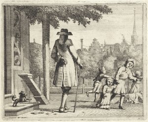 Sokakta bir adama köpek havlıyor by Vincent Laurensz. van der Vinne (II)