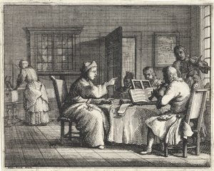 Öğrencileri ile müzik öğretmeni by Vincent Laurensz. van der Vinne (II)