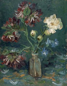 Şakayık ve Mavi Delphiniums ile Şişe Gogh, Vincent, van (1853-1890). Karton üzerine yağlı boya, boyut: 34.5x27 by Vincent van Gogh