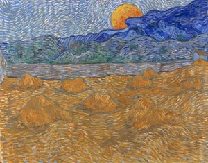 Buğday demetleri ve yükselen ay ile manzara by Vincent van Gogh