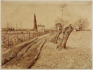 Bir yol ve kirli söğütler ile manzara by Vincent van Gogh