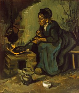 Şöminenin Yanında Yemek Yapan Köylü Kadın, 1885. by Vincent van Gogh