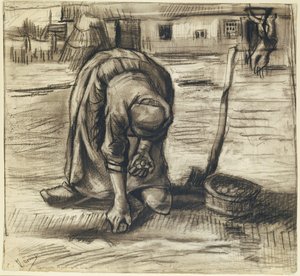 Patates Eken Köylü Kadın, 1885 dolayları (kağıt üzerine siyah tebeşir ve kömür) by Vincent van Gogh