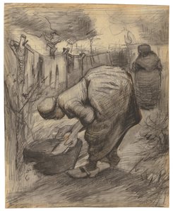 Bahçede Lavabolu Köylü; Bahçede kurnalı köylü kadın, 1885 by Vincent van Gogh