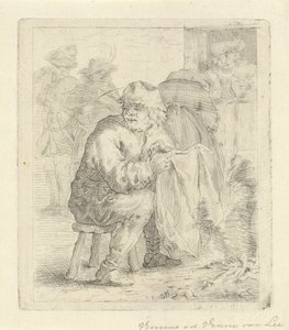 Adam bir ateşin yanında bir taburede by Vincent van der Vinne van Lee (signed by artist)