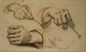 Çalışma, Üç El, İki Tutma Çatalı F 1161r JH 746 by Vincent van Gogh