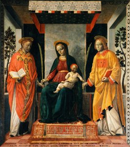 Aziz Faustinus ve Aziz Jovita arasında Madonna ve Çocuk, Vincenzo Foppa (yaklaşık 1427-ca 1515), tuval üzerine Tempera, 205x226 cm