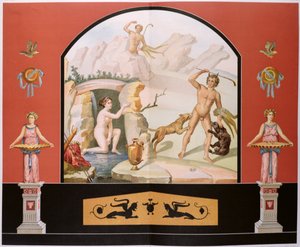 Actaeon, Pompeii'deki Sallust Evi'ndeki bir freskin yeniden inşasında, hamamında tanrıça Diana'yı keşfeder. by Vincenzo Loria