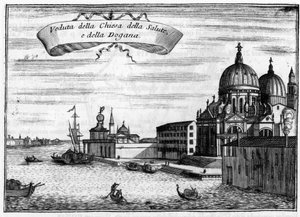 Venedik, İtalya. Mimar Baldassare Longhena ve Deniz Gümrük İdaresi tarafından tasarlanan Santa Maria della Salute Kilisesi. Vincenzo Coronelli