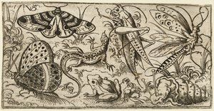 Otlu düz bir zeminde böcek ve hayvan grubu..., 1530 - 1562.