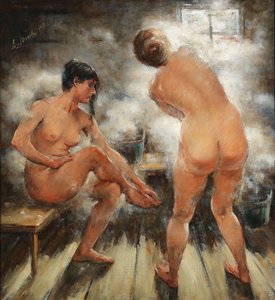 Bir Rus buhar banyosunda, 1918. by Vitali Gavrilovich Tikhov