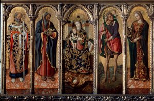Azizler poliptikli Madonna ve Çocuk, beş ayrı panel, c1480