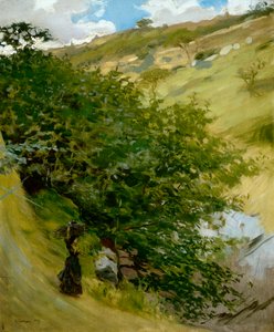 Peyzajda odun yığını, Vittorio Matteo Corcos (1859-1933), tuval üzerine yağlı boya, 53x43 cm by Vittorio Matteo Corcos
