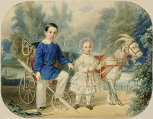 Grandük Alexander ve Grand Duke Alexey Çocukken, 1853 (karton üzerine wc)