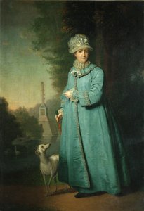 Catherine II, arka planda Chesme Sütunu ile Tsarskoye Selo